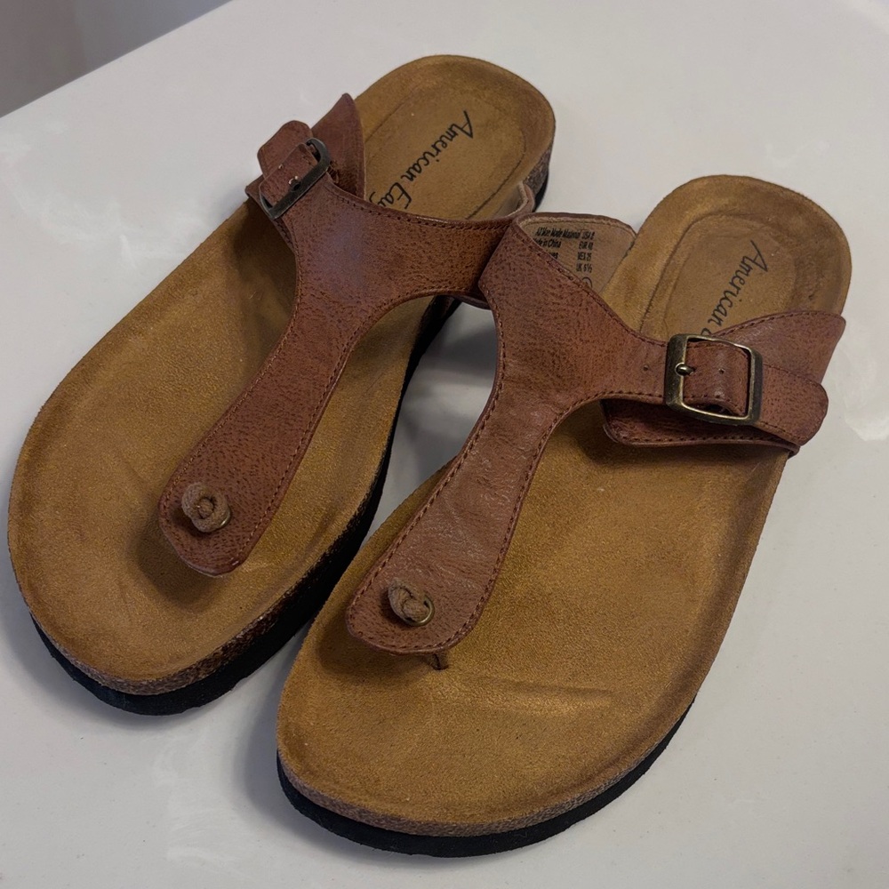 American Eagle Brown Thong Sandals with Buckle